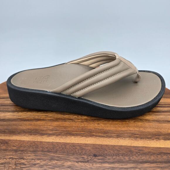 Abeo Sandals Womens 7 Neutral Taupe Leather Slip On Comfort Thong Wedge Slides - Picture 1 of 7